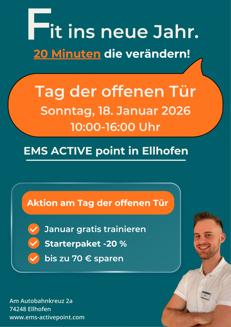 Das Bild beschreibt den Tag der offenen Tür, welcher am 18.01.2026 im EMS ACTIVE point in Ellhofen stattfindet.